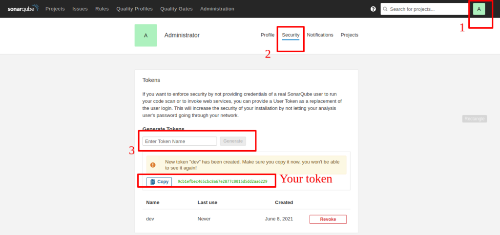 How generate the Sonarqube Token, to call your maven project.