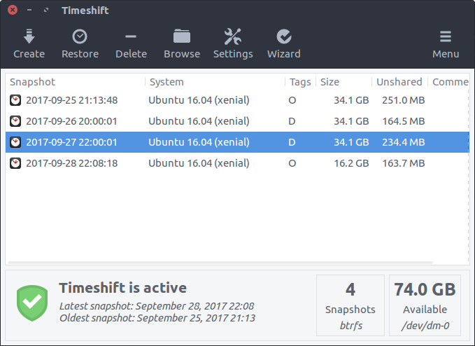 Make snapshot backups with Timeshift on Linux. Also, it's possible to restore from GRUB on Boot.