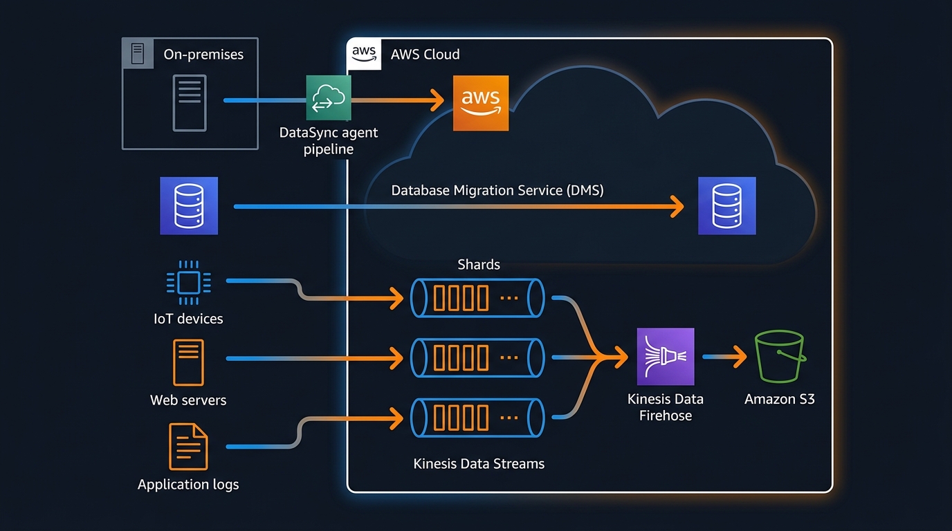 Getting Data into AWS in 2026: Kinesis, DataSync, Transfer Family, and DMS