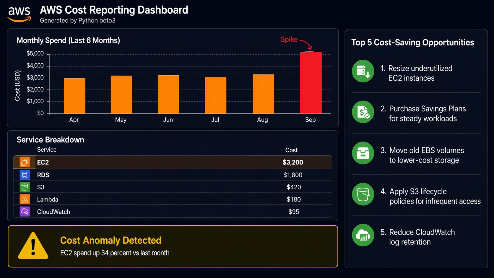 Boto3 AWS Cost Report Dashboard