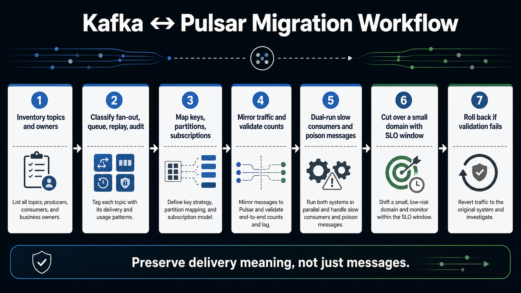 Kafka vs Pulsar migration workflow